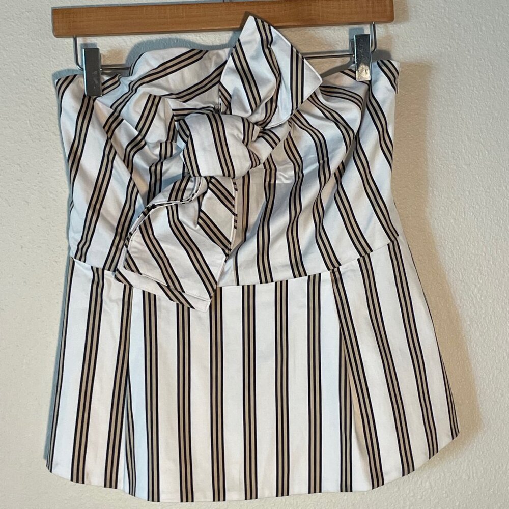 New York & Company Black and White Striped Ruffle Strapless Top